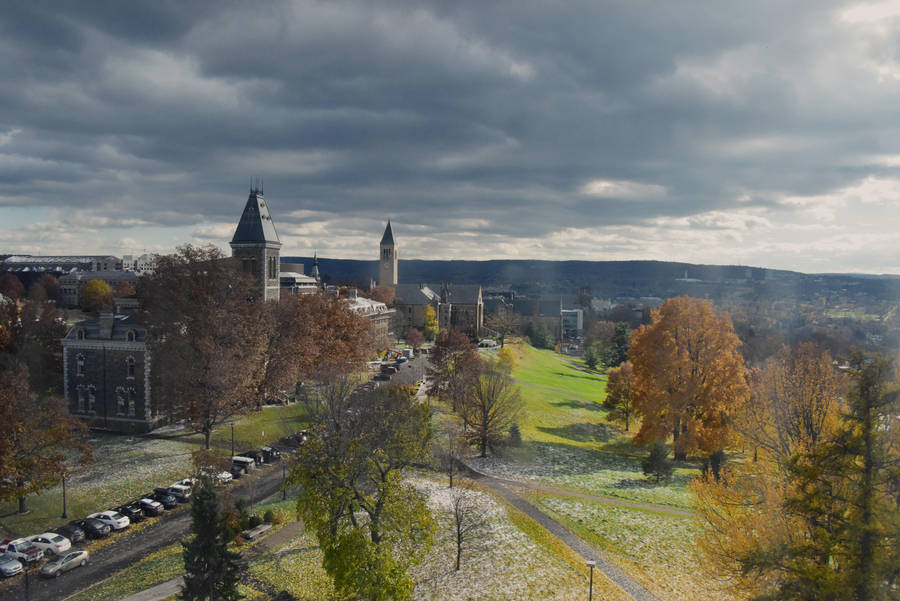 Dark Brooding Clouds Over Cornell University Wallpaper