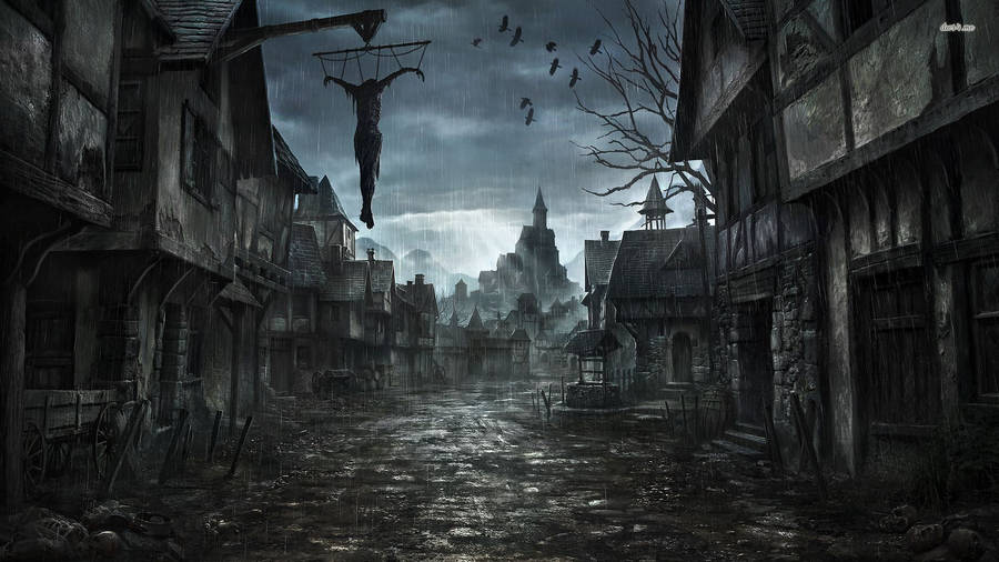 Dark Creepy Village Wallpaper