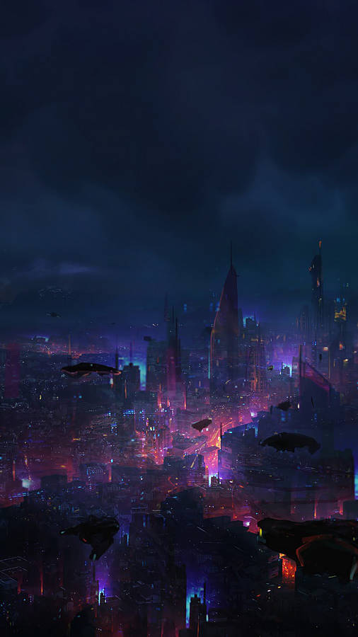 Dark Futuristic Cityscape Cyberpunk Iphone X Wallpaper