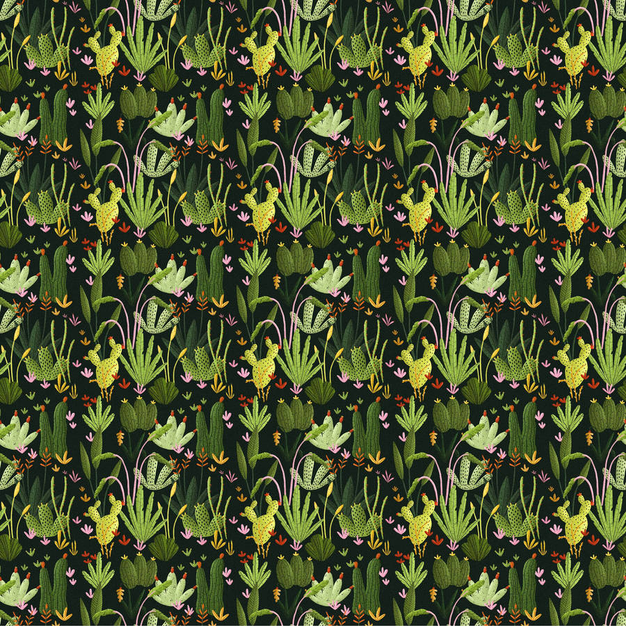 Dark Girly Vintage Cactus Pattern Wallpaper