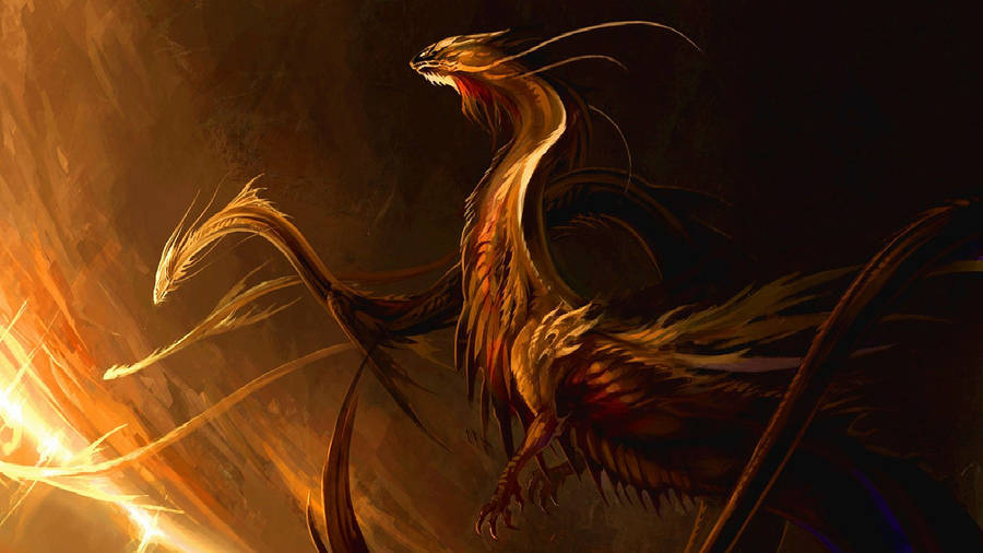 Dark Golden Japanese Dragon Pc Wallpaper