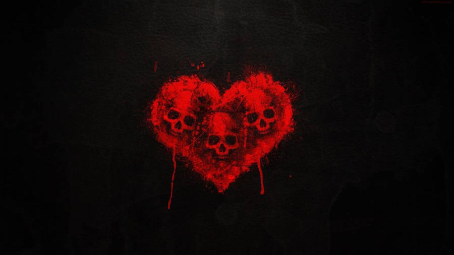 Dark Heart With Three Skulls Wallpaper