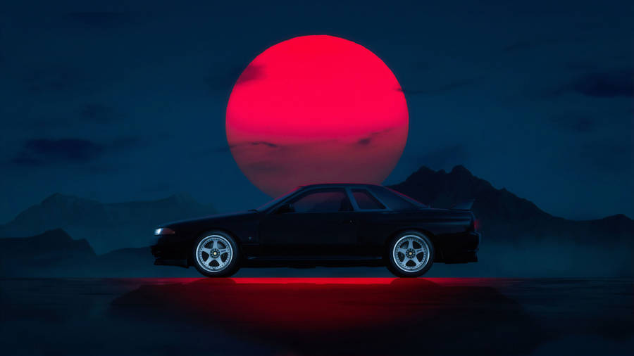 Dark Jdm Car With Red Sun Wallpaper