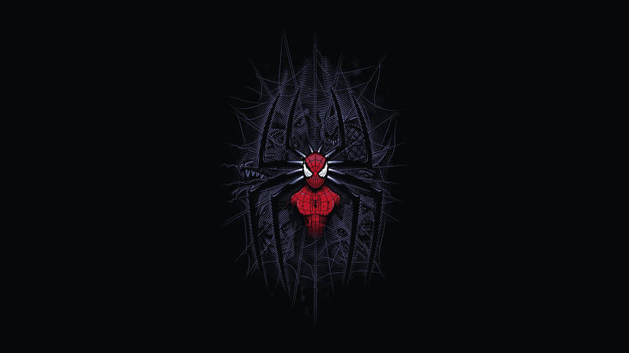 Dark Minimalist Spider Man In Web Wallpaper