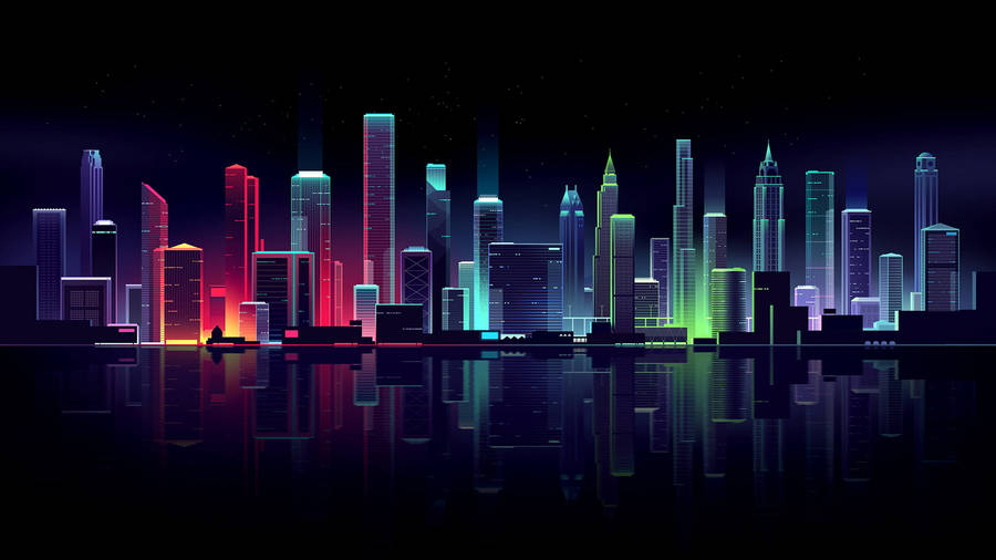 Dark Neon City Skyline Wallpaper