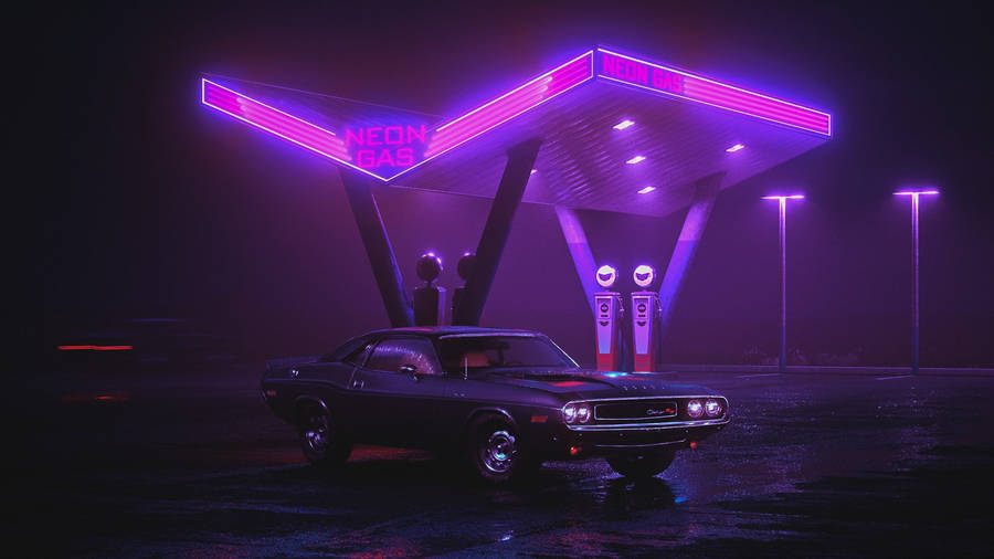 Dark Neon Gas Station Wallpaper