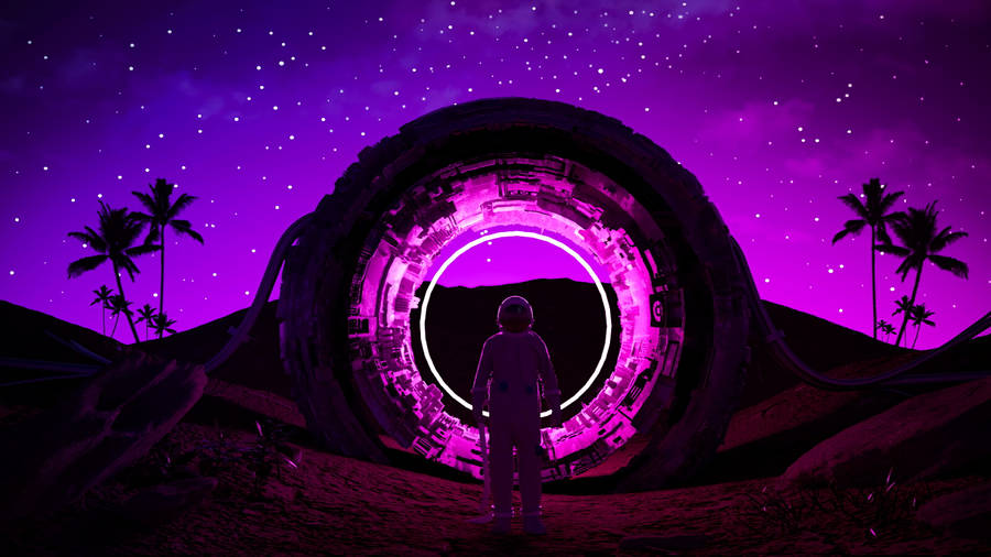 Dark Neon Pink And Purple Astronaut Wallpaper