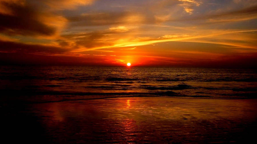 Dark Ocean Sunset Beach Wallpaper