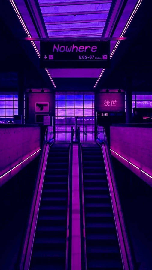 Dark Purple Aesthetic Anime Escalator Wallpaper