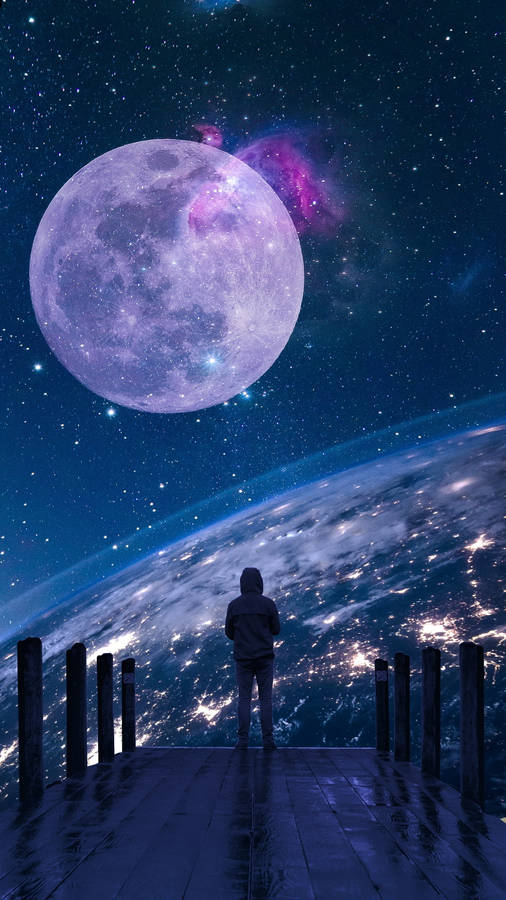 Dark Purple Aesthetic Full Moon Wallpaper