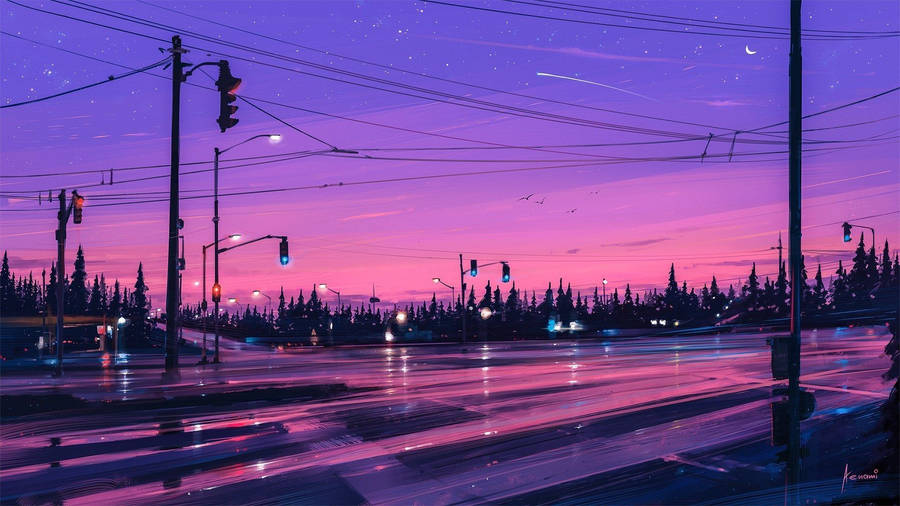 Dark Purple Highway Wallpaper