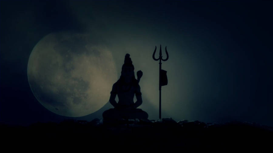 Dark Shiva Cloudy Full Moon Silhouette Wallpaper