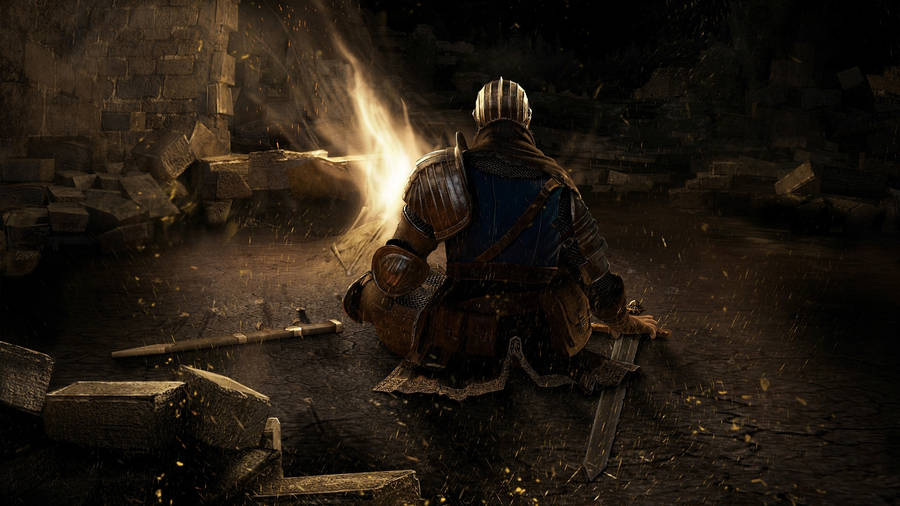 Dark Souls 4k Knight And Bonfire Wallpaper