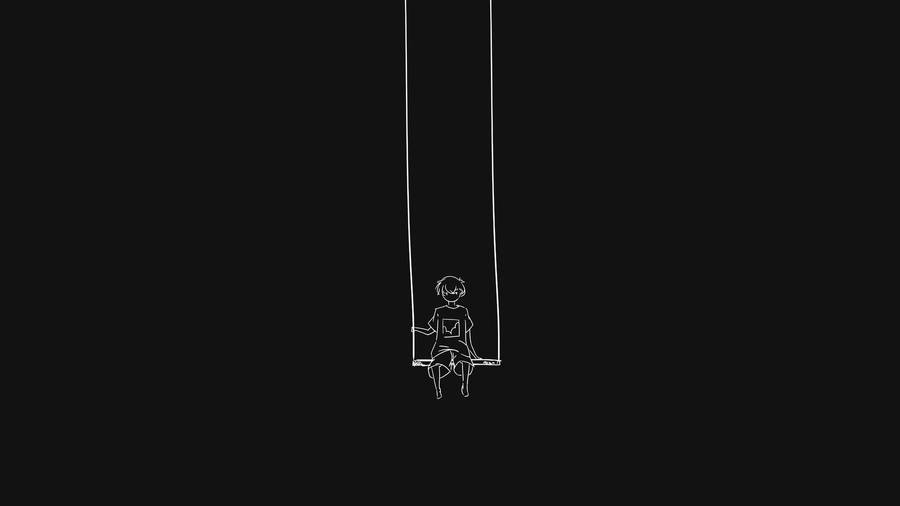 Dark Theme Minimalist Boy In Swing Wallpaper