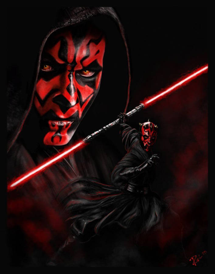 Darth Maul Saberstaff Fan Art Painting Wallpaper