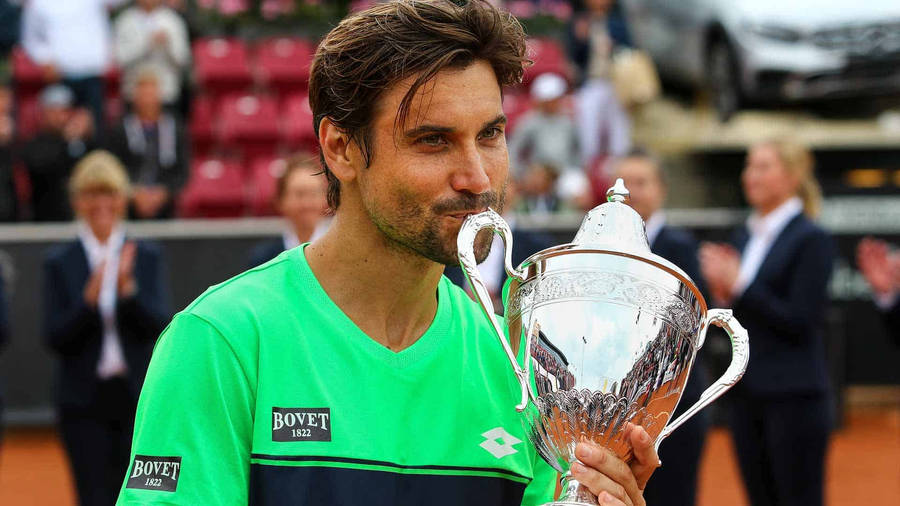 David Ferrer Kissing His Trophy Wallpaper