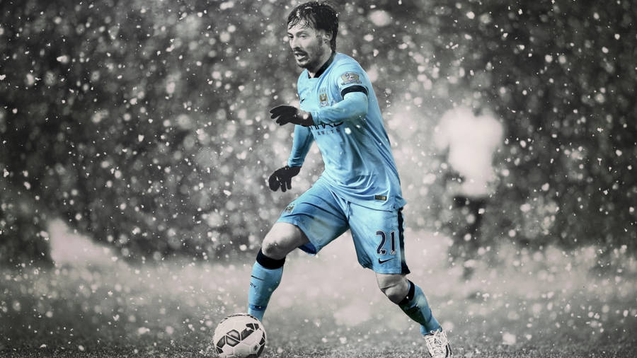 David Silva Of Manchester City Dribbles Past His Opponents Wallpaper