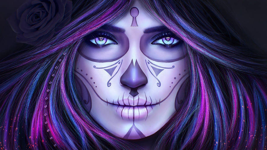 Day Of The Dead In Purple And Blue Wallpaper