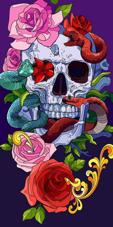 Day Of The Dead Skull With Snakes Wallpaper