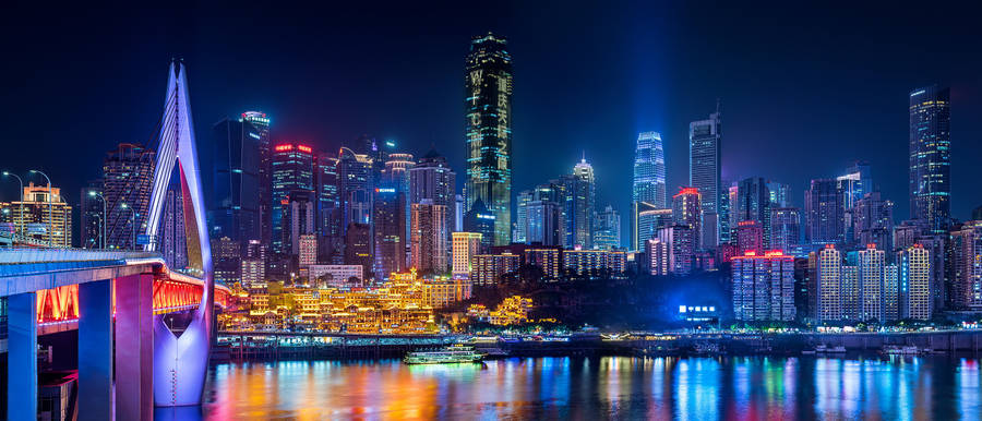 Dazzling Skyline Of Chongqing By Night Wallpaper
