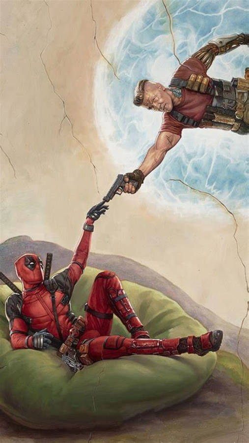 Deadpool Movie Creation Of Adam Painting Parody Wallpaper