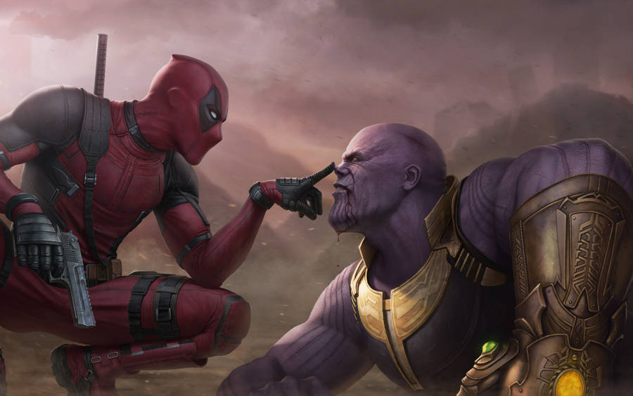 Deadpool Pointing At Thanos Wallpaper