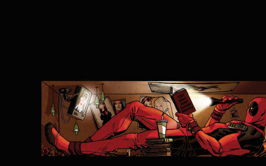 Deadpool Reading Books Inside Box Wallpaper