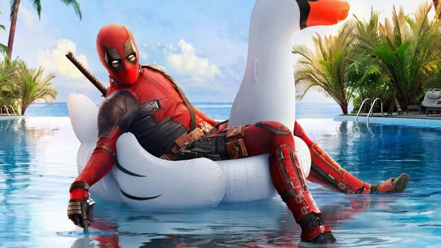 Deadpool Swimming Pool Relaxation Wallpaper