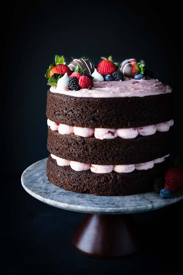 Decadent Chocolate Cake With Fresh Strawberry Filling Wallpaper