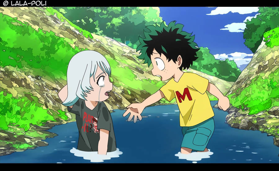 Deku And Bakugo In The River Wallpaper