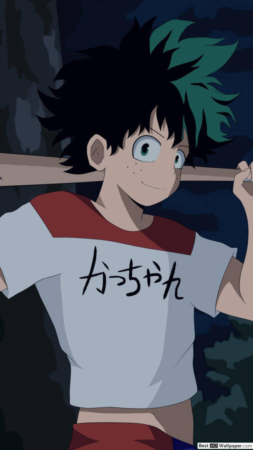 Deku Cute In Baseball Bat Wallpaper