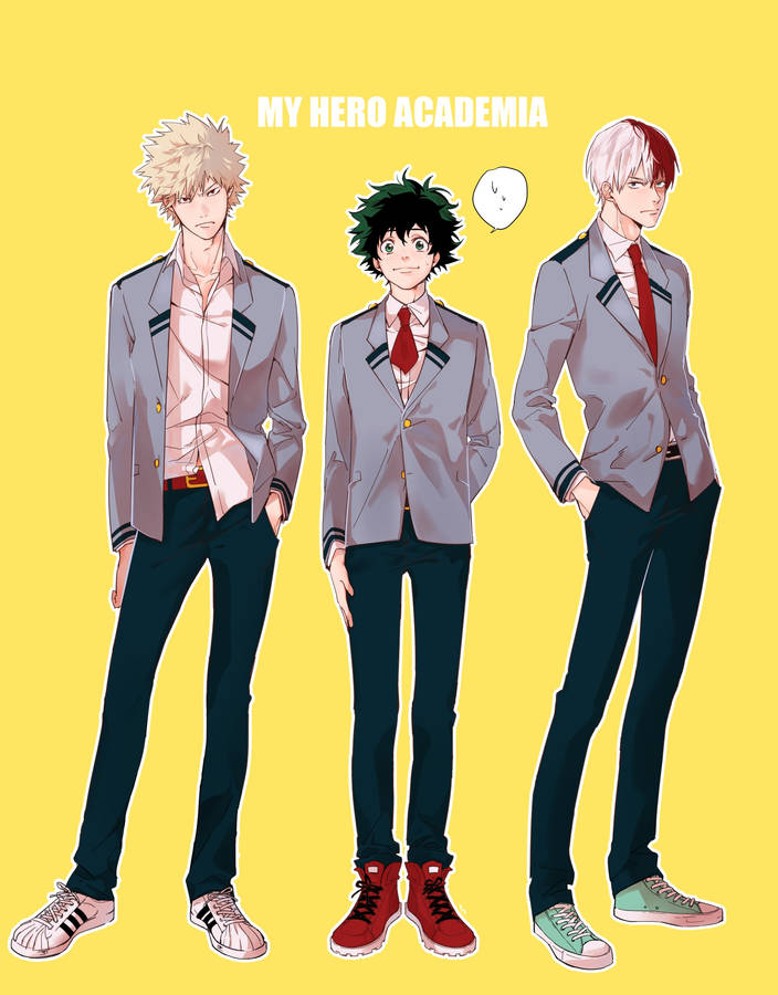 Deku, Todoroki, And Bakugou - Heroes Of The Popular Manga And Anime Series My Hero Academia. Wallpaper