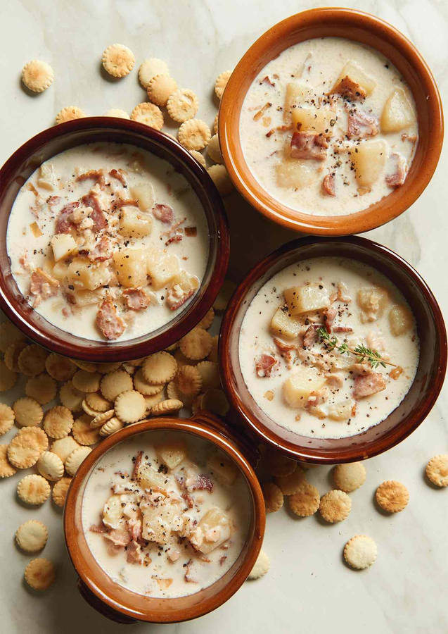 Delectable New England Clam Chowder In Bowl Wallpaper