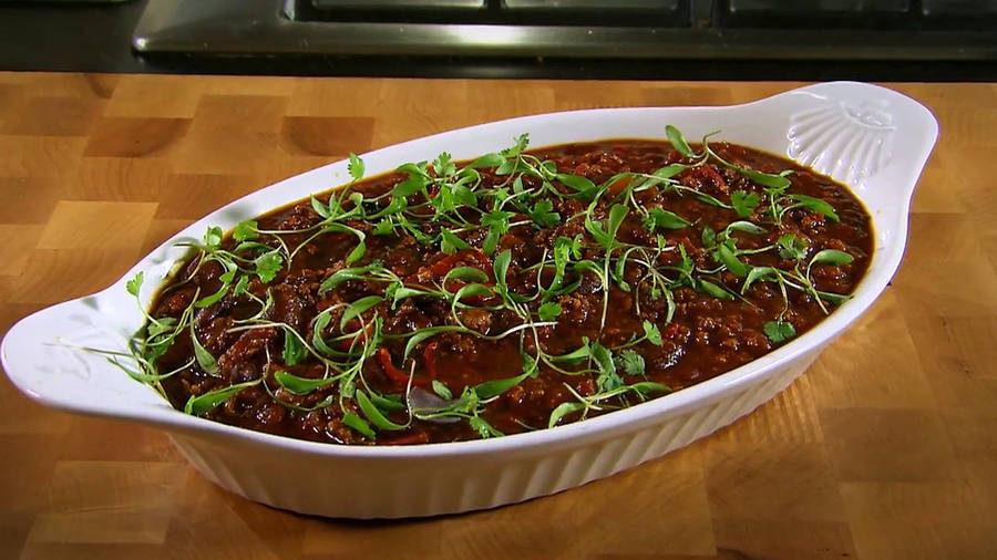 Delicious Chili Con Carne With Celery Leaves Wallpaper