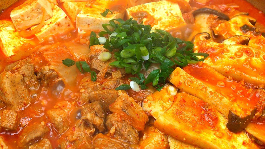 Delicious Korean Tofu Kimchi Dish Wallpaper