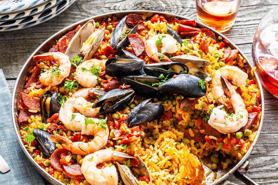 Delicious Paella Mussels And Shrimp Wallpaper