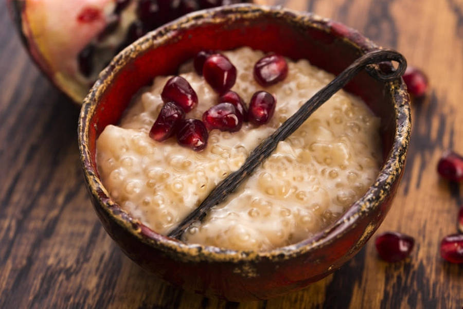 Delicious Tapioca Pudding With Pomegranate Seeds Wallpaper