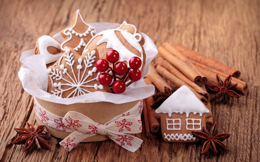 Delightful Christmas Cookies Nestled In A Rustic Bucket Wallpaper