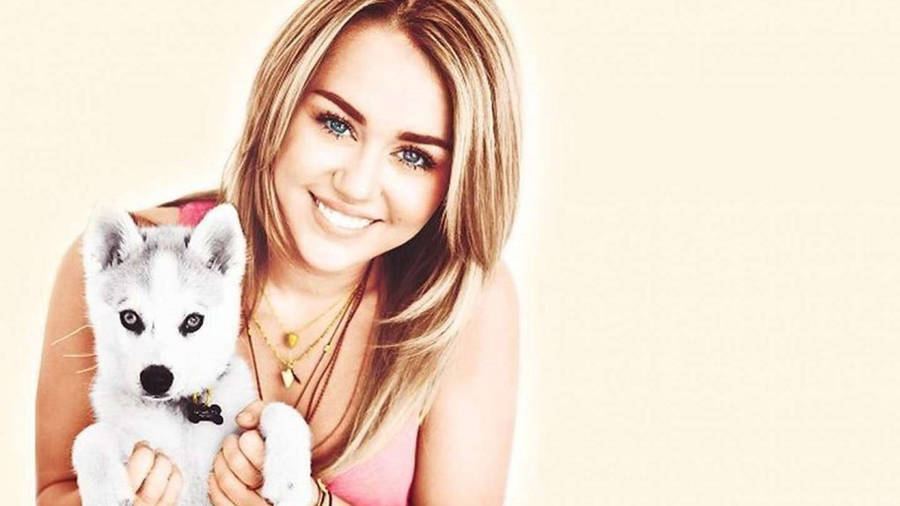 Delightful Miley Cyrus And Puppy Wallpaper