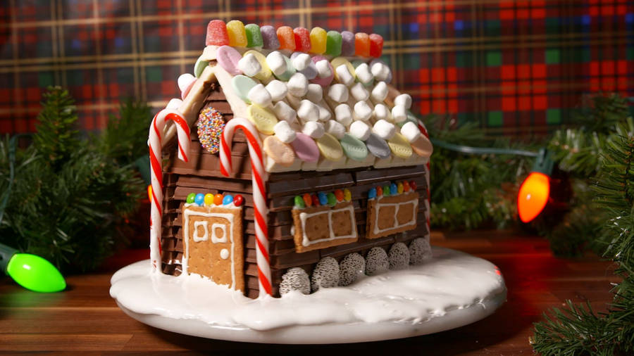 Delish Kitkat Gingerbread House Wallpaper