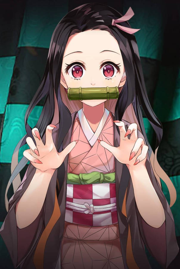 Demon Slayer Nezuko Cute Claw Wallpaper