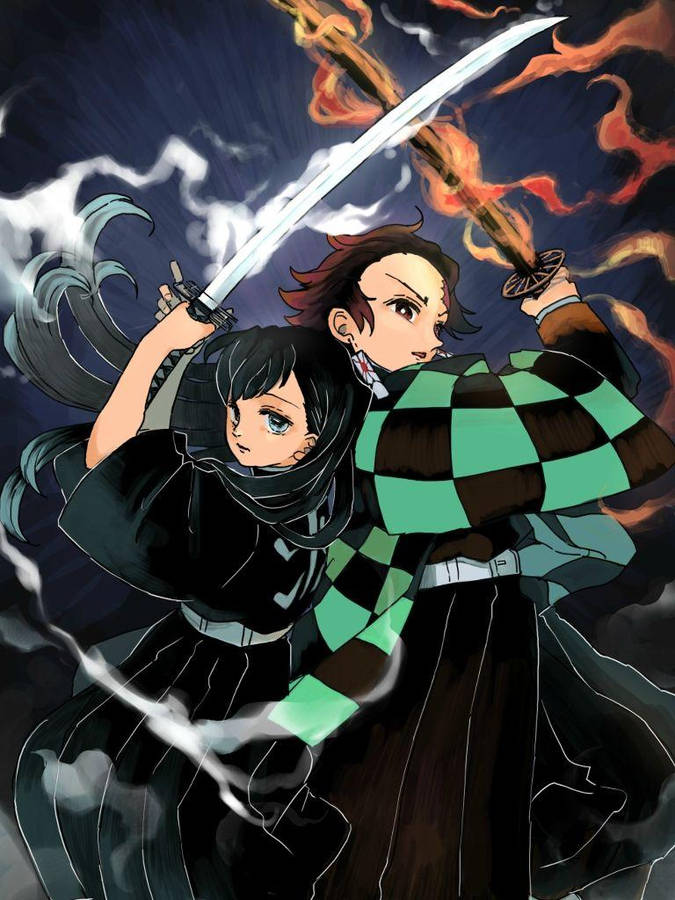 Demon Slayer Phone Tanjiro And Muichiro Wallpaper