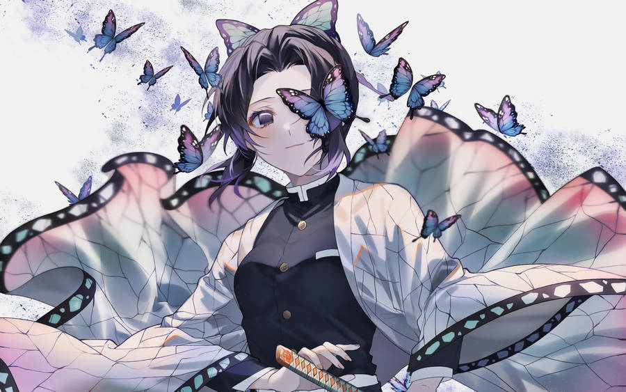 Demon Slayer Purple And Blue Butterflies Shinobu Pfp Wallpaper