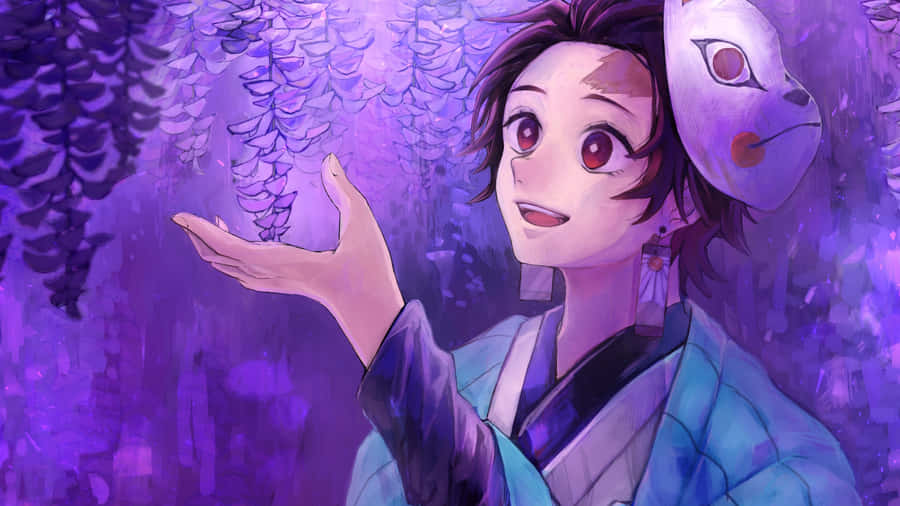Demon Slayer Scenery Tanjiro Kitsune Mask Cherry Blossoms Wallpaper