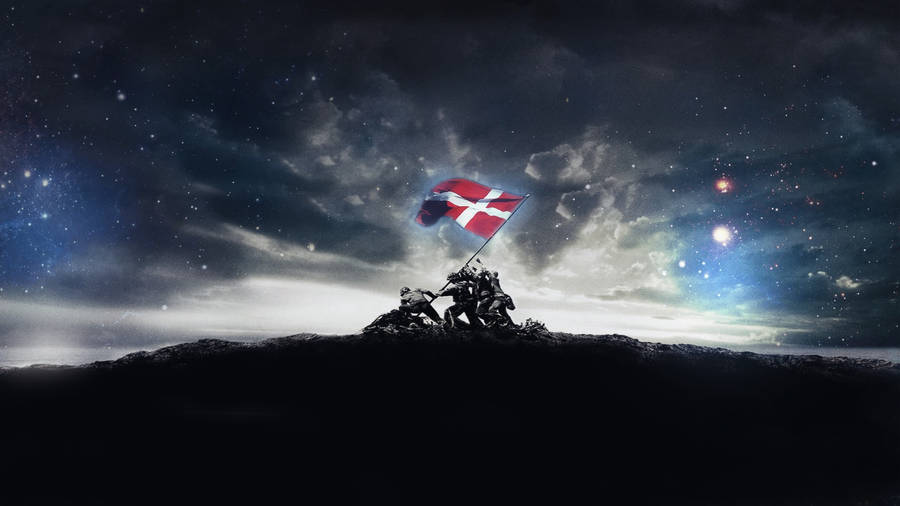 Denmark Flag With Night Space Art Wallpaper