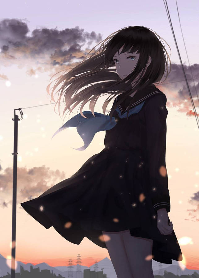 Depressed Anime Girl Student Wallpaper