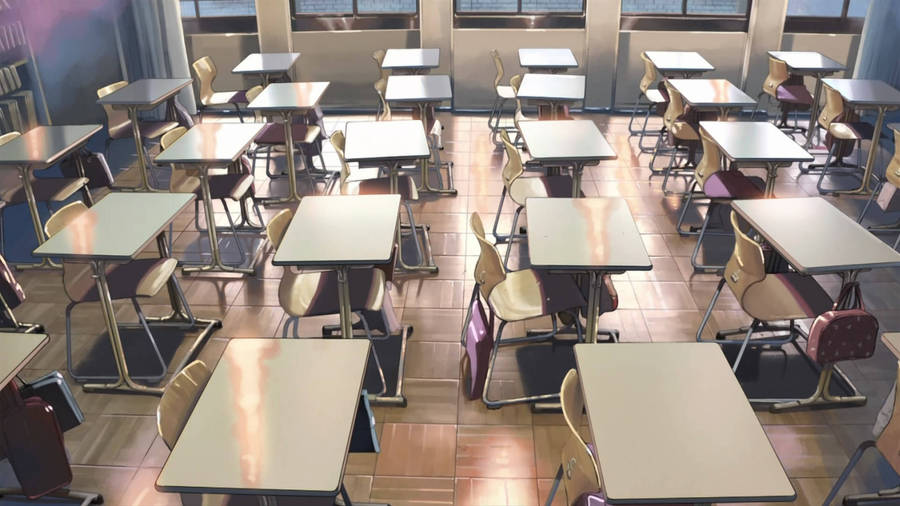 Desks In Anime Classroom Wallpaper