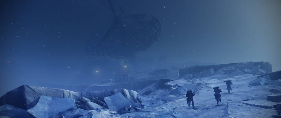 Destiny 2 Beyond Light Characters Approaching A Satellite Wallpaper