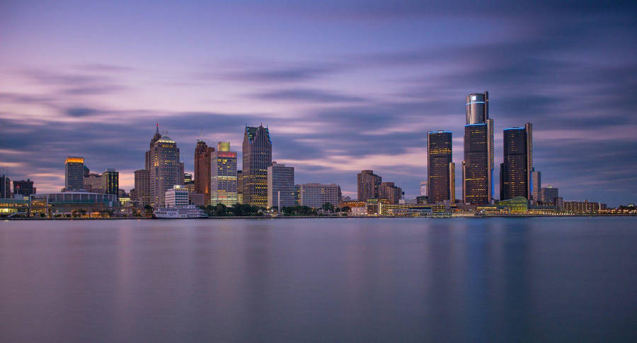 Detroit Pink Sky Panorama Wallpaper