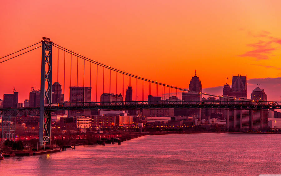 Detroit-windsor Bridge During Sunset Wallpaper